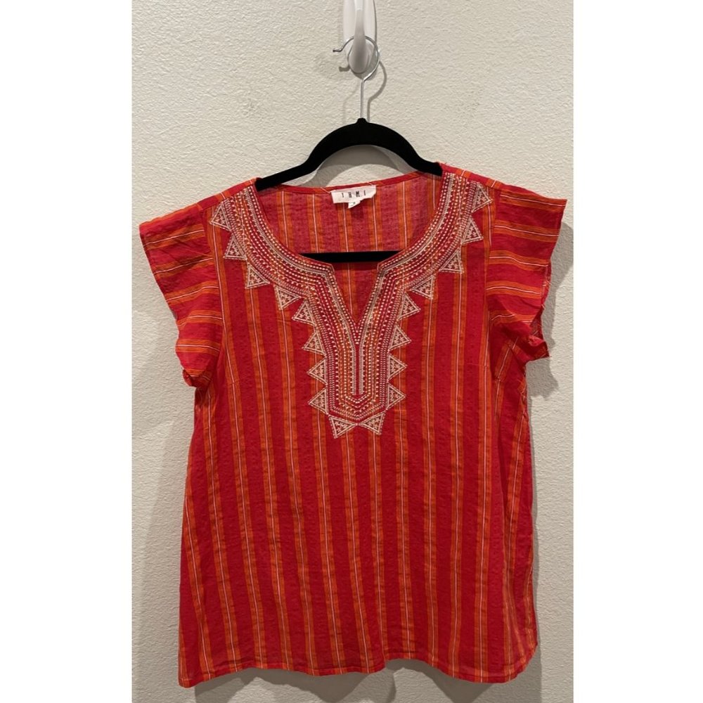 THML Tulum Stripe Embroidered Boho Blouse